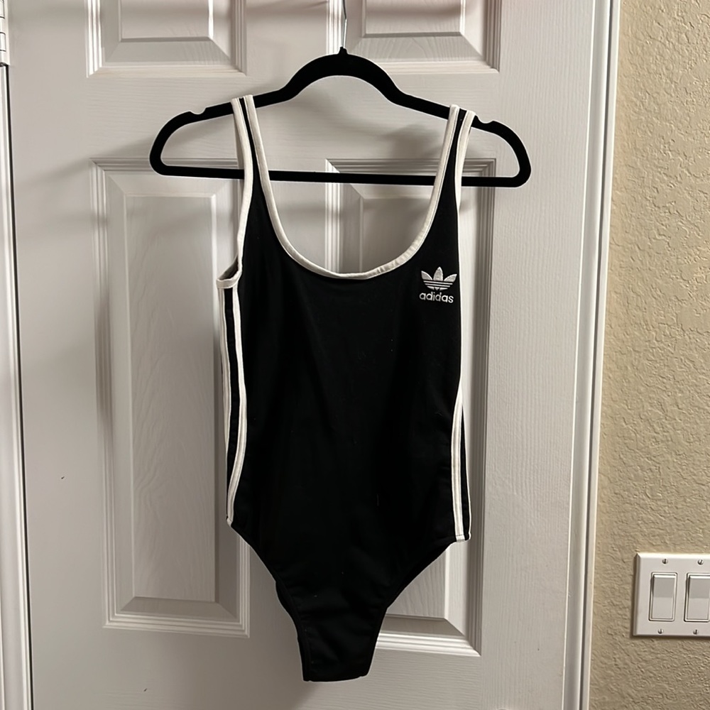 Adidas black white stripe bodysuit